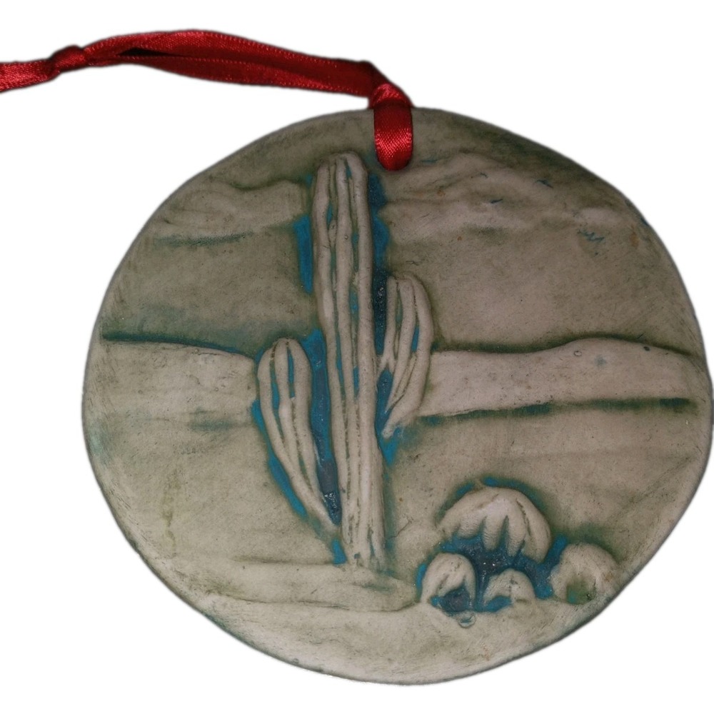 Desert Ceramic Cactus Christmas Tree Ornament Holiday 4" Western Saguaro Arizona